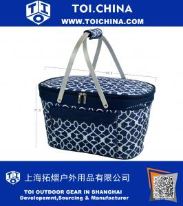 Large Family Size Insulated Folding Collapsible Picnic Basket Cooler with Sewn in Frame