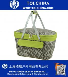 Large Family Size Insulated Folding Collapsible Picnic Basket Cooler with Sewn in Frame