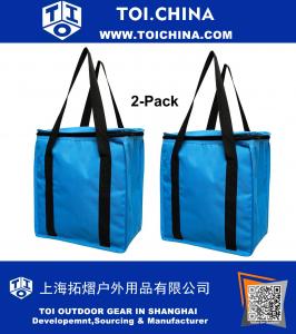 Large Heavy Duty Nylon Insulated Thermal Shopping Cooler Zippered Lid Top Grocery Bag Lunch Bag (2 Pack)