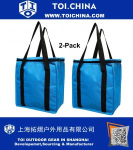 Grande Heavy Duty Nylon Isolada Térmica Refrigerador De Compras Com Zíper Tampa Top Grocery Bag Lunch Bag (2 Pack)