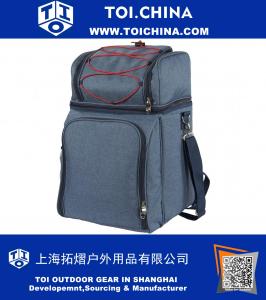 Светло-синий рюкзак для пикника с кулером, со съемными бутылочными / виниловыми очками, салфетками, столовыми приборами и тарелки