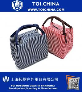 Lunch Bag, Cotton Stripe Insulated Lunch Boxes Tote Bag