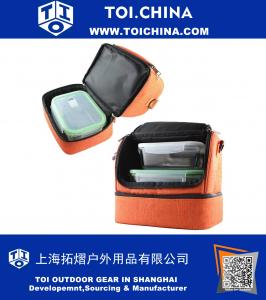 Обеденный мешок Двойной кулер Сумка для переноски Изолированная сумка Большая емкость с регулируемым плечевым ремнем и застежкой-молнией Travel Lunch Tote