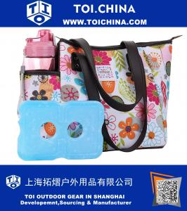 Lunch Bag Set Lancheira com Gelo e 20 oz Combinando Garrafa de Água, Fechamento Cheio de Zíper Duplas Lunch Bag Lanchas para Adultos Flora Almoço Tote para Almoço