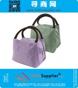 Sacs à lunch Solide utile lin coton rayé mode fourre-tout sac d'épicerie sac à main organisateur de voyage boîte cas conteneur divers shopping sacs de maquillage avec fermeture éclair, violet