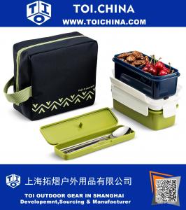 Lunch Box Kit - Insulated Bag with 2 Biokips Food Storage Airtight Containers (17.9oz), Utensils and Chopsticks - Bpa Free Plastic With Locking Lids Great for Woman and Kids