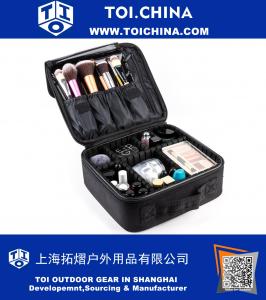 Maletín de tren de maquillaje, bolsa de cosméticos de maquillaje de viaje portátil con divisores ajustables