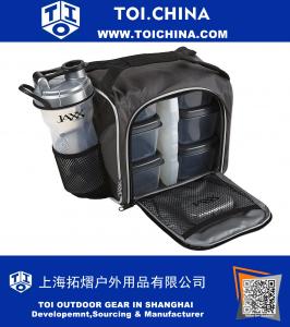 Meal Prep Bag and Container Set с 6 герметичными контейнерами для контроля порции, пакетом для льда и чашкой для шейкера 28-унции Jaxx, серебристым