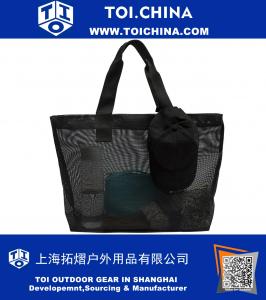 Mesh Bag Tote - Нейлон с тяжелой эксплуатацией для пляжа, плавательного бассейна, магазинов, бакалейных товаров, спорта, игрушек, прачечных, путешествий, тренажерного зала, подводного плавания, подводного оборудования, дайвинг-снаряжения - большой ра