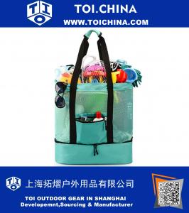 Mesh Beach Bag , Tote Bag Stay Away from Sand for the Beach with Zipper Top and Insulated Picnic Cooler