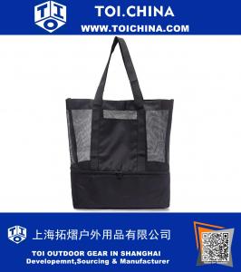 Сумка Mesh Beach Tote с изолированным кулером, сумка для пикника 2-в-1