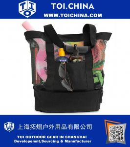 Netz-Strand-Taschen-Tasche mit Reißverschluss-Spitze und Isolierpicknick-Kühler