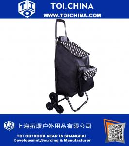 Carrito de compras con ruedas ligero multifuncional con bolsa de enfriado frontal, carrito de compras con empuje rodante, escalado de tienda de comestibles carrito de la utilidad de lavandería (punto negro)