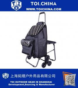 Multipurpose Lightweight Wheeled Shopping Trolley with Front Cooler Bag and Chair , Rolling Push Shopping Trolley Bag, Stair Climbing Shopping Grocery Laundry Utility Cart