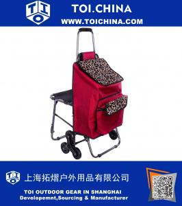 Vielzweckleichte fahrbare Einkaufslaufkatze mit vorderer Kühltasche und Stuhl, rollende Stoßeinkaufs-Laufkatzebeutel, Treppen-kletternde Einkaufen-Lebensmittelgeschäft-Wäscherei-Gebrauchs-Waggon