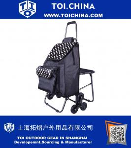 Multipurpose Lightweight Wheeled Shopping Trolley with Front Cooler Bag and Chair , Rolling Push Shopping Trolley Bag, Stair Climbing Shopping Grocery Laundry Utility Cart