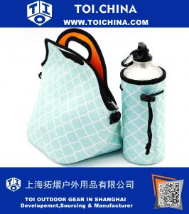 Неопрен Водонепроницаемый переносной сумка для переноски для переноски с чехлом для переноски для пирсинга на молнии на молнии на открытом воздухе Модный сумочка для женщин для мужчин (HOT Blue Lunch bag + Water Bottle Tote)