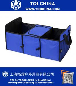 Caja de contención montada en el vehículo Oxford Fabric, organizador plegable para maletero de 3 compartimentos, caja de empaquetadura automática con bolsa más fresca, color azul