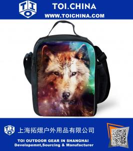 Personalizado Isolados Lunch Bag para Crianças Meninos Lobo Colorido Impresso Lancheira Caixas de Recipiente de Comida Cooler para a Escola de Viagem Piquenique