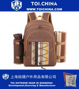 Picnic Backpack 4 person With Cooler Compartment, Detachable Bottle/Wine Holder, Fleece Blanket, Plates and Cutlery Set