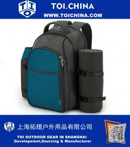 Mochila de piquenique com compartimento de resfriador, sistema de suspensão respirável, placas e conjunto de talheres perfeito para esportes ao ar livre, caminhadas, camping, churrascos