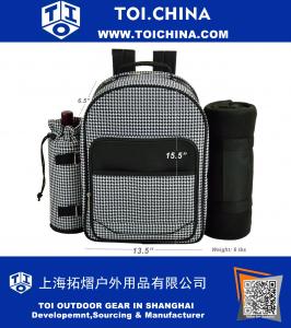 Mochila de picnic totalmente equipada para 4 personas con compartimento más fresco, manta y refrigerador adicional