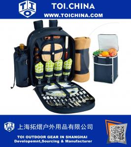 Picnic Backpack Fully Equipped for 4 with Cooler Compartment, Blanket & Cooler