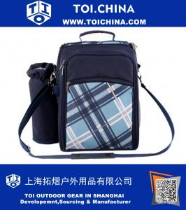 Juego de mochila para picnic para 2 personas con bolsa aislante y juego de cubiertos, azul