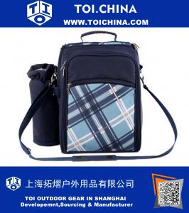 Mochila de piquenique para 2 pessoas com bolsa térmica isolada e conjunto de talheres, azul