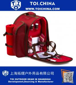 Picnic Backpack for 2 with Insulated Cooler Compartment, Bottle/Wine Holder, Fleece Blanket, Plates and Cutlery Set