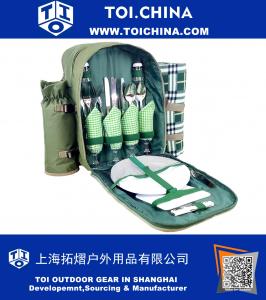 Picknickrucksack für 4 Personen, mit Kühlfach, abnehmbarem Flaschenhalter