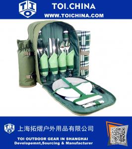 Picnic Backpack for 4 Persons, With Cooler Compartment, Detachable Bottle Holder, Flatware, Blanket And Other Essentials