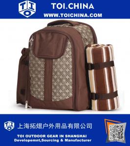 Picnic Backpack for 4 Persons with Cooler Compartment Wine Holder Picnic Mat and Tableware sets Brown