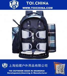 Picnic Backpack for 4 with Cooler Compartment