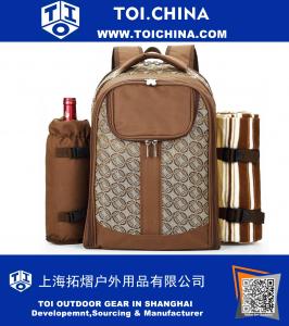 Picnic Backpack for 4 with Cooler Compartment, Wine Holder, Blanket, Plates and Cutlery Set