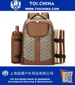 Picnic Backpack for 4 with Cooler Compartment, Wine Holder, Blanket, Plates and Cutlery Set