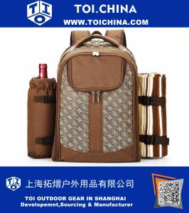 Picnic Backpack for 4 with Cooler Compartment, Wine Holder, Blanket, Plates and Cutlery Set