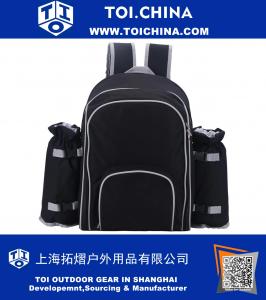 Mochila de piquenique para 4 com conjunto de talheres para piquenique, ao ar livre, Camping, churrascos, refrigerador, preto