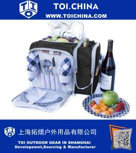 Juego de cestas de picnic, bolsa de 2 personas con compartimento más fresco y cubiertos completos de PicnicVibe. Ajuste de la sección de dos botellas, incluye copas de vino, platos y cubiertos