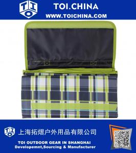 Picnic Blanket with Tote, Blue and Green Plaid