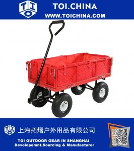 Red Utility Cart with Folding Sides and Liner Set, 34 Inches Long x 18 Inches Wide, 400 Pound Weight Capacity