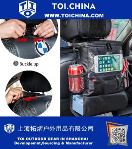 Seat Back Organizer for Car, Cooler with Phone iPad and Tissue Holder, Watertight Insulated Lunch Bag, Travel Picnic Storage Box, Adjustable Shoulder Straps