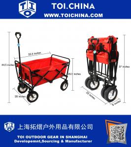 Utility Folding Wagon with Removable Polyester Bag, Spring Bounce Feature, Auto Safety Locks, Handle Steering Performance, Scarlet Red