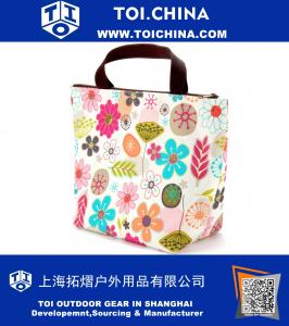A prueba de agua Picnic Insulated Lunch Bag Cooler Lunch Bag Travel Zipper Organizer Box Bolso de mano Almuerzo con flores de impresión Lunch Bag para niñas y mujeres con aislamiento