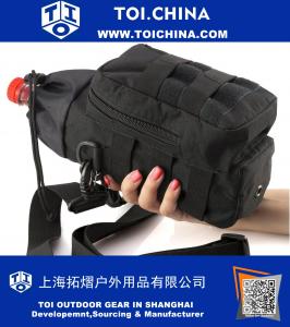 Portabotellas de agua y bolsa de soporte - Molle Pouch Black Tactical para la hidratación - Sport Travel Bicycle and Hiking 16 oz a 64 oz-Llevar correas de mano y hombro con bolsillo impermeable