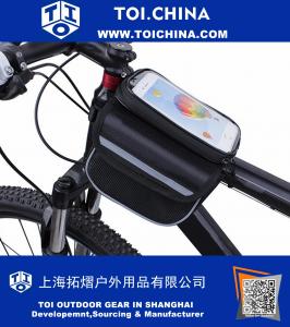 Waterproof Bicycle Bag Cycling Frame Bag Phone Mount Holder for 4.8-5.7 Inches Touch Screen Mobile Phone