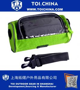 Waterproof Cycling Bicycle Portable Front Handlebar Bag Cylindrical Folding Bike Bag Basket with Transparent Pouch for Riding Travel Outdoor Activities
