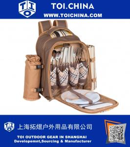 Wasserdichter Picknickrucksack für 4 Personen mit Isolierfach, abnehmbarem Flaschen- / Weinhalter, Fleecedecke und Besteck, Teller und Besteck