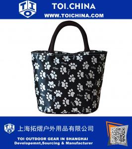 Waterproof Picnic Lunch Bag Tote Insulated Cooler Travel Zipper Organizer Box,Black,Animal Footprints