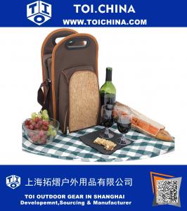 Wine Travel Insulated Cooler Wine Carrier Tote Bag with Carrying Strap - Includes Wine Opener, and Glasses with Natural Cork Design